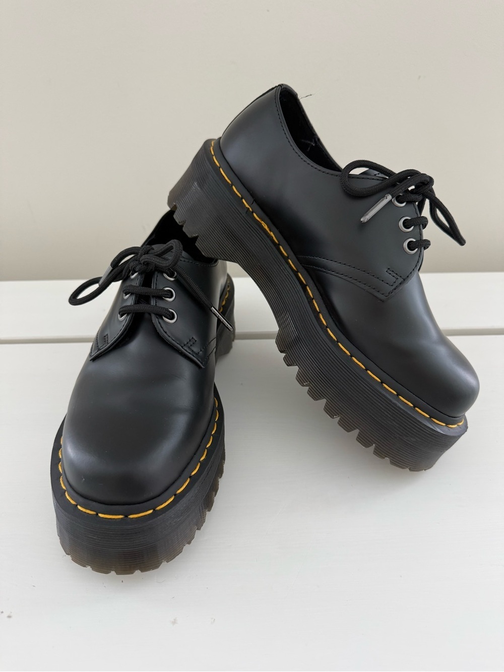 Dr. Martens 1461 Quad Smooth Leather Platform Shoes Black Women’s US 7 EU 38
